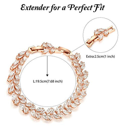 SWEETV Wedding Bridal Bracelet for Brides, Cubic Zirconia Classic Tennis Bracelet for Women Jewelry Gift - color: Rose Gold