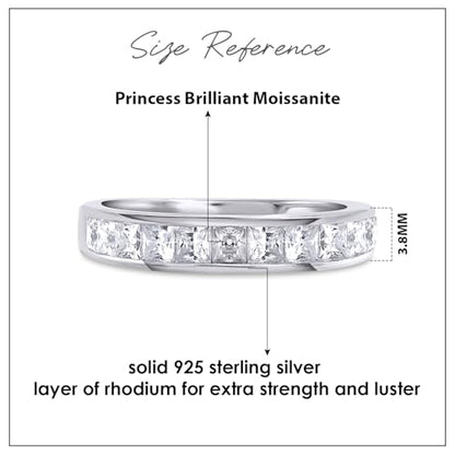 2.5MM Princess Cut Lab Grown Diamond & Lab Created Moissanite Wedding Band Half Eternity Ring For Women In 925 Sterling Silver & 10K/14K Solid Gold Stackable Promise Ring 1 Cttw (Clarity VVS1) - color: 925 White Gold, size: 8