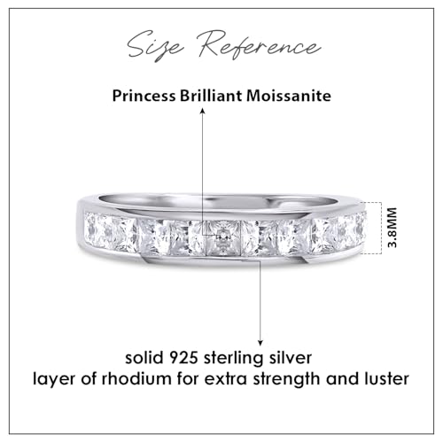 2.5MM Princess Cut Lab Grown Diamond & Lab Created Moissanite Wedding Band Half Eternity Ring For Women In 925 Sterling Silver & 10K/14K Solid Gold Stackable Promise Ring 1 Cttw (Clarity VVS1) - color: 925 White Gold, size: 6