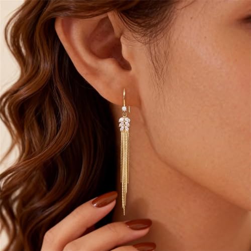 Dangle Earrings for Women,Dainty 14K Gold Plated Long Earrings Statement Gold Drop Earrings Unique Long Earrings For Women Trendy Jewelry Fashion Accessories - color: dangle2-Gold