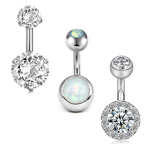 MODRSA Short Belly Button Ring Short Bar Belly Button Rings Surgical Stainless Steel Belly Ring 6mm Belly Button Rings Short Bar 1/4" - color: A1-6mm-3pcs-silver
