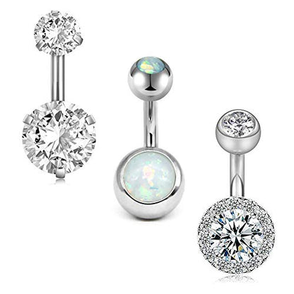 MODRSA Short Belly Button Ring Short Bar Belly Button Rings Surgical Stainless Steel Belly Ring 6mm Belly Button Rings Short Bar 1/4" - color: A1-6mm-3pcs-silver