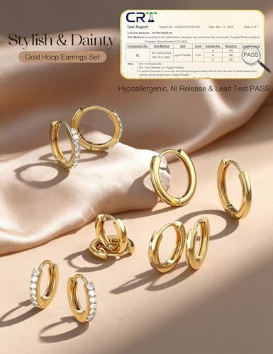 Jstyle Small Gold Hoop Earrings for Women, CZ/Plain Hoops Earring Stacks | Hypoallergenic Earing Hoops for Sensitive Ears, Secure Clasps, Huggie Earrings Stack Set for Cartilage, 14K Gold/Silver/Black - color: 14K Gold Plated