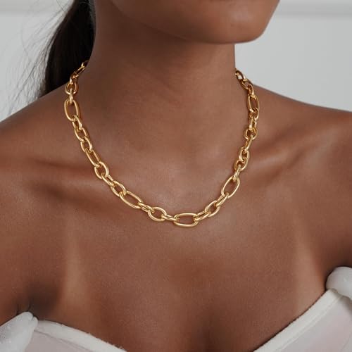 Gold Necklace for Women Chunky 14K Gold Plated Chain Necklace | Chunky Gold Necklace,Simple Paperclip Chain, Statement Choker Necklace,Non Tarnish,Trendy Jewelry,Gifts for Women - style: 10mm-paperclip chain-gd-2