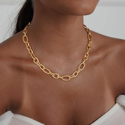 Gold Necklace for Women Chunky 14K Gold Plated Chain Necklace | Chunky Gold Necklace,Simple Paperclip Chain, Statement Choker Necklace,Non Tarnish,Trendy Jewelry,Gifts for Women - style: 10mm-paperclip chain-gd-2