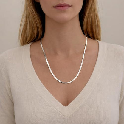WomenGifts 14K Gold Silver Plated Herringbone Necklace for Women, Dainty Snake Chain Choker, Trendy Simple Long Layered Jewelry Non Tarnish, 3/4/5/8mm,14,16,18,20,22,24,26 Inch Thin & Chunky Options - color: Silver, style: 3mm-20inch