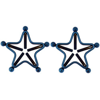1 Pair Adults Non-Piercings Nipple Shield Adjustable Body Piercing Geometric Stars Nipple Clamp Ring Body Jewelry - color: #1 Blue