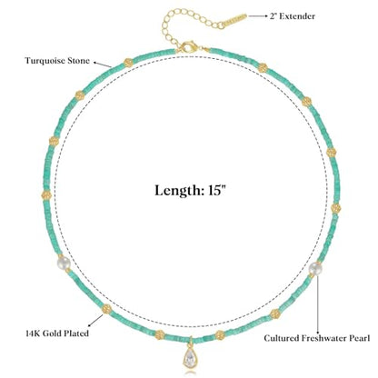 KissYan Beaded Choker Necklace for Women, Colorful Natural Gemstones Pearl Choker 14K Gold Plated Pendant Healing Crystal Necklace Handmade Stone Jewelry Gift | 14K Gold Plated Pendant Necklaces, Natural Gemstones Pearl Choker, Healing Crystal Chain, Hand