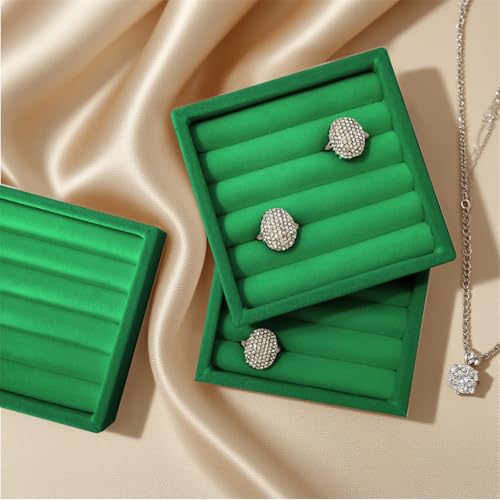 SCIKHETF Velvet Ring Earrings Studs organizer Tray Small Ring Insert Display Tray 5 Slots Stackable (Green) - color: Green