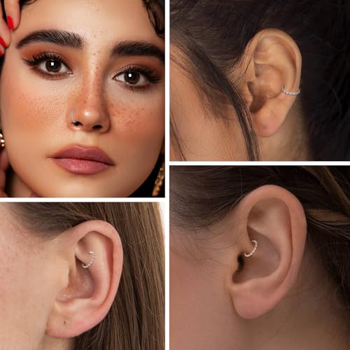 GAGABODY Surgical Steel Hypoallergenic Nose Ring Earring CZ Hoop for Unisex | Hinged Seamless Clasp,Used in Nostril,Septum,Lip,Eyebrow,Nipple and All Ear Piercings.22G to 12G,Inner Diameter 5mm to 14mm - color: Silver+Clear CZ & Purple Opal, size: 16G-6mm