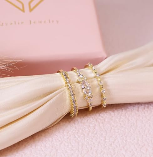 Stackable Rings for Women Set Dainty 14K Trendy Gold Plated Non Tarnish Stacking Cubic Zirconia Fashion Ring Jewelry Size 6 7 8 9 10 - style: 3pcs