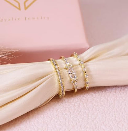 Stackable Rings for Women Set Dainty 14K Trendy Gold Plated Non Tarnish Stacking Cubic Zirconia Fashion Ring Jewelry Size 6 7 8 9 10 - style: 3pcs