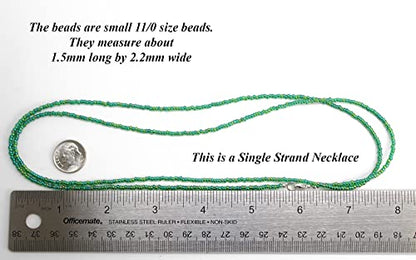Kathy Bankston Handmade Transparent Rainbow Emerald Green Seed Bead Necklace, Thin 1.5mm Single Strand