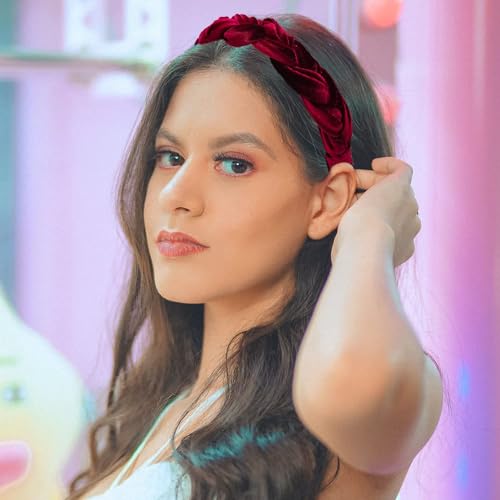 Red Velvet Braided Thick Headbands for Women | Cute Handmade Makeup Hair Band for Girls Thin Hair Skincare and Boho Spring Headband for Washing Face - color: Red Velvet Headbands