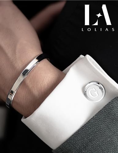 LOLIAS 3 Pairs Initial Cufflinks for Men Classic Mens CuffLinks Set Letter | Cuff Links for Casual to Formal with Gift Box Silver Black 14K Gold Plated Cufflinks for Father Husband Groom Groomsmen Gift - style: Letter G