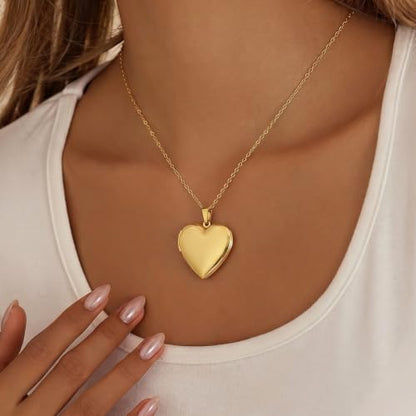 PHOCKSIN Personalized Locket Necklace for Women Photo Necklace with Customized Picture Birth Flower Birthstone Customizable Birthday Gifts - color: #19-Heart Gold Birthflower