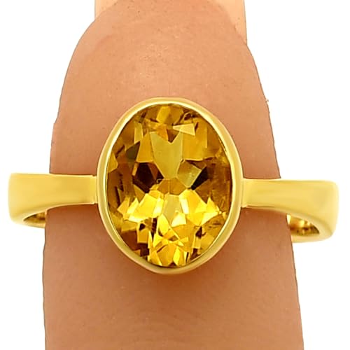 18K Gold Filled Non-Tarnish Ring for Women – Oval Multi Gemstone Solitaire Band – Classic Birthstone Jewelry for Everyday Wear - color: Citrine