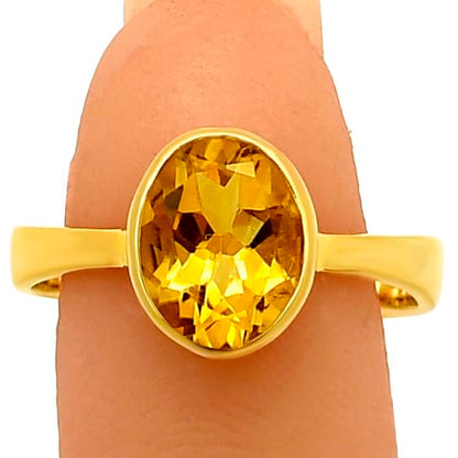 18K Gold Filled Non-Tarnish Ring for Women – Oval Multi Gemstone Solitaire Band – Classic Birthstone Jewelry for Everyday Wear - color: Citrine