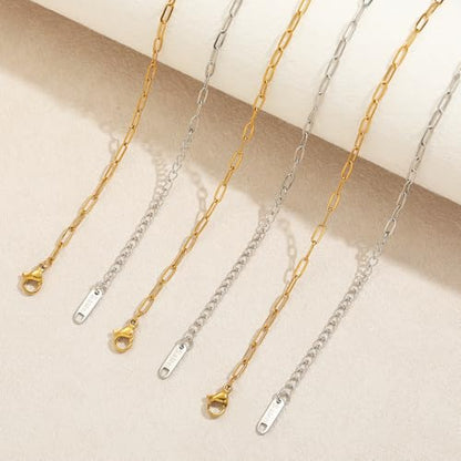 Swyabi 20 PCS Paperclip Necklace Bracelet Chains Bulk for Jewelry Making | 18K Stainless Steel, Gold Plated, Silver, with Extender, No Fade, No Rust, Adjustable, for Men Women DIY - color: 2.5x6.5mm Gold Silver