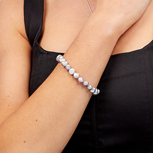 Handmade Women's Pearl Bracelet | Stretchy Beaded 7-8mm Baroque Pearl Bracelet for Ladies and Girls - Pink, Black, White, Grey, Multicolor - color: Grey