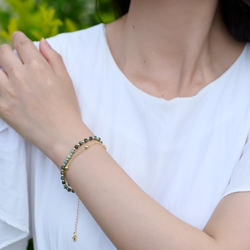 Farfume Crystal Beaded Bracelets for Women 4mm Natural Stone Jewelry Gifts | Natural Beads Gemstone,Handmade,Helper Tool,Yoga Protection,Hypoallergenic,Durability Wear - color: African Turquoise-Grounding & Harmony