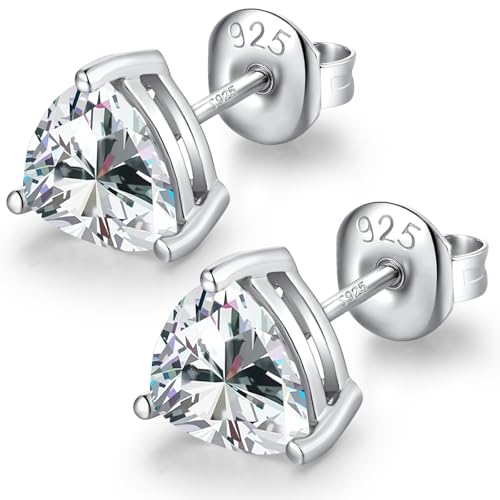 Brilliant Heart-cut/Oval-cut/Trillion-cut/Cushion-cut/Emerald-cut/Marquise-cut Stud, 925 Sterling Silver Cubic Zirconia Stud Earrings for Women Men - style: K-Triangle cut-silver