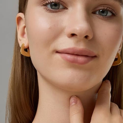 FRUMOS 18K Gold Plated Chunky Hoop Earrings for Women Fashion Thick Gold Hoops Set Jewelry for Birthday Christmas Gifts - color: Bezel Earrings