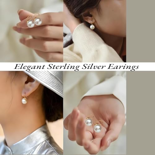 Hypoallergenic Pearl Earrings Set for Women | S925 Sterling Silver & Stainless Steel, Daisy Heart & Hook & Teardrop Dangle & Huggie Hoop, Simulated Pearl, Sensitive Ears - color: Yellow Gold Pearl