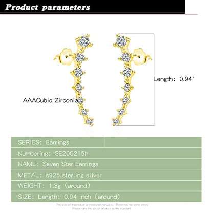 925 Sterling Silver Post Cubic Zirconia Ear Crawle Earring For Women 7 Crystal Star Ear Stud Earrings AAA CZ Arrow Ear Climber Hypoallergenic Piercing Gifts For Her - color: Gold color