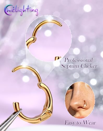 Melighting 20G Gold Nose Ring Hoop Stainless Steel 316L, 8 mm Star Nose Piercing Jewelry Silver Clicker, Beach Party Cartilage Lobe Earring for Daily Wear Women - color: Gold
