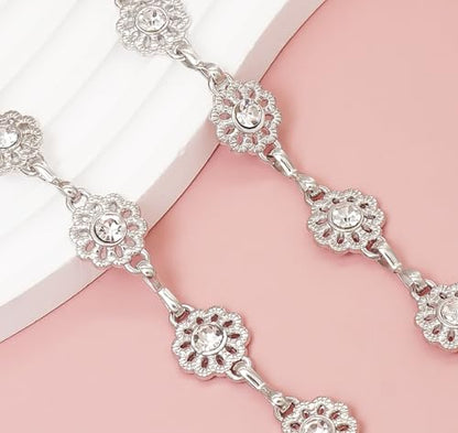Women's Waist Chain Flower Metal Belt for Dresses Jeans | Adjustable Belly Waist Chain - color: Rhinestone Flower Silver, size: M: 120cm/47in