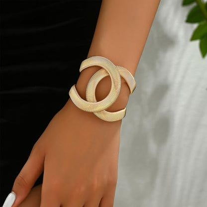 CJIAYUJEW Chunky Gold Cuff Bracelets for Women Exaggerated Geometric Leaf Open Wide Bracelets Trendy Retro Adjustable Party Jewelry Accessaries - color: spring hollow