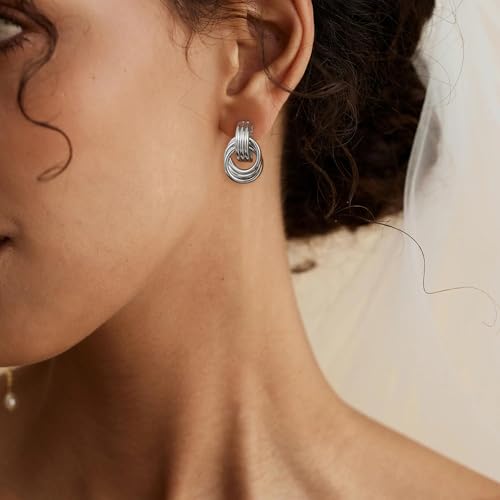 SHERLOVE Chunky Knot Gold Earrings Women Statement Drop Dangle Earrings | 14K Gold Plated Hypoallergenic Lightweight,Trendy Dainty Elegant Cute,Women Gold Jewelry Fashion Accessories Gifts - color: Knot Silver A