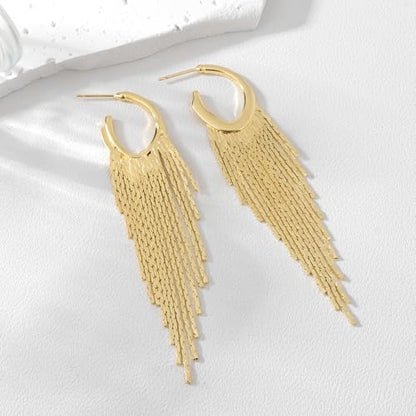 Gold Dangle Earrings for Women, 14K Threader Long Chain Drop Earrings Dangling Dainty Elegant Ear Chain with Tassel and Cubic Zirconia for Wedding Trendy Jewelry Gifts - color: Chunky Gold Tassel