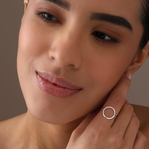 LeCalla 925 Sterling Silver Open Circle, Horseshoe & Tree of Love Designs Finger Ring | Minimalist Wedding Ring Jewelry | Lucky Charm Designs Rings with Cubic Zirconia | Women's Silver Rings - style: Silver CZ Round Circle