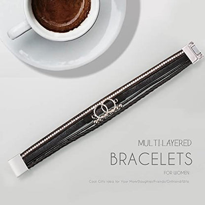 Bracelets for Women, Gifts for Mom Her Christmas Gift 2026 Leather Bracelets for Women Birthday Gift for Daughter Inspirational Wrap Bracelet Sister Friend Teen Girl Gift Layered Stocking Stuffers Jewelry - style: Black