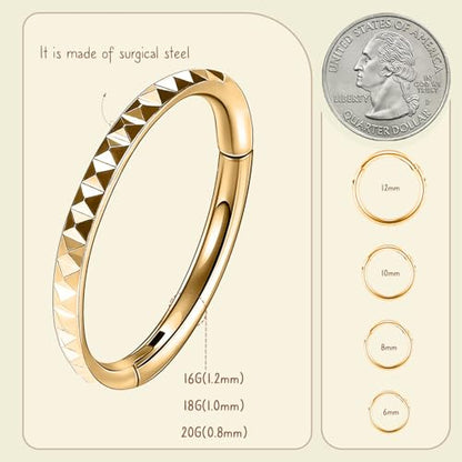 AROWRO Nose Rings Hoops with Opal Hinged Nose Rings for Women Surgical Steel Septum Rings 16G 18G 20G Conch Helix Daith Piercing Jewelry Diameter 6mm-12mm - color: Gold&White Opal, size: 18G(1.0mm)-8mm