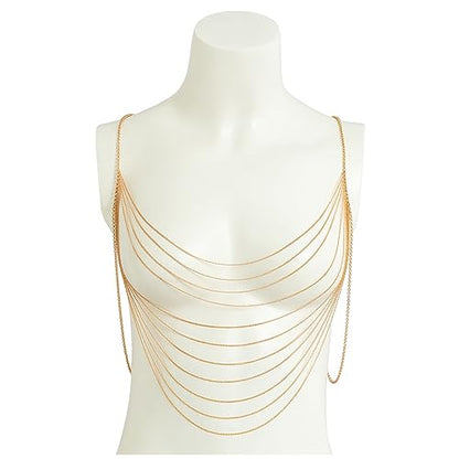 Multi-Layered Shoulder Body Chain Jewelry,Summer Tassel Bra Body Chain Bikini Back Chain Necklace Sexy Festival Rave Shoulder Chain Bridal Wedding Backdrop Jewelry for Women