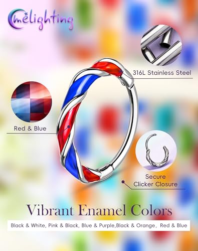 Melighting 20G Twist Nose Ring Hoop Stainless Steel 316L Piercing Jewelry | 7/8 mm Nose Piercing Jewelry, Cute Hinged Segment Clicker Lobe Helix Daith Cartilage Earring for Women - color: Steel RDBL, size: 20g8mm