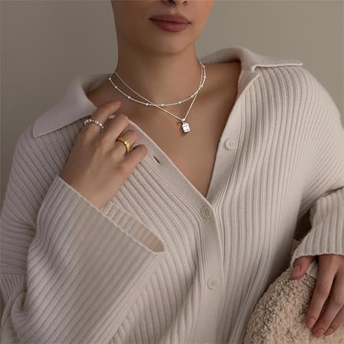 Layered Dainty Necklaces for Women Set, 14K Gold Silver Plated Choker Chain Simple Pendant Necklace Stackable, Trendy Prom Jewelry Gifts for Women - color: Diamond1-Silver