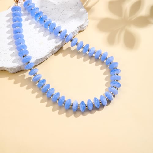 Acrylic Beaded Necklace for Women,Beach Strand Jewelry Gifts | Statement Necklace,Cute Trendy Handmade Jewelry for Women,Chunky Beaded Necklace,Resin Beads Choker - color: Sky Blue