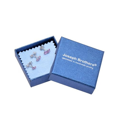 3 Pairs Color Zirconia Earrings Studs, Sterling Silver Studs Earrings Set 3MM 4MM 5MM - color: Pink