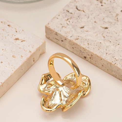 Kokoma Elegant Pink Enamel Rose Flower Ring for Women, Adjustable Open Band Floral Statement Wedding Promise Band Ring Fashion Jewelry