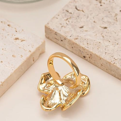 Kokoma Elegant Pink Enamel Rose Flower Ring for Women, Adjustable Open Band Floral Statement Wedding Promise Band Ring Fashion Jewelry