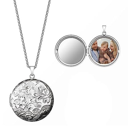 Locket Necklace for Women Girls, 18” Jewelry Chain, Picture Photo Inside, Cadenas para mujer, Personalized Custom Name Gold Locket, Customized Couples Locket, Silver, Rose Gold, Gold - color: Silver, style: 1 Photo Necklace