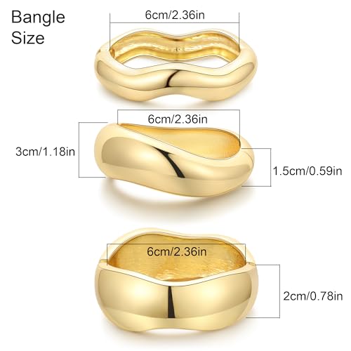 Honsny 2-3Pcs Chunky Gold Bangle Bracelets for Women Non Tarnish Stackable 14K Gold Plated Charm Cuff Bracelet Stack for Women Trendy Dainty Big Bangles Waterproof Jewelry Fashion Gifts