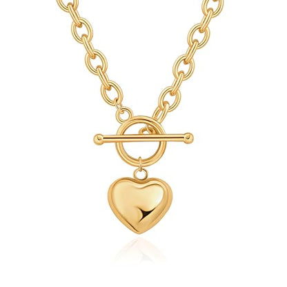 Aobei Pearl 18K Gold Plated Pendant Necklace for Women Dainty Gold Chain Choker Love Heart Disc Coin Pearl Cross Toggle Jewelry - style: Love Heart