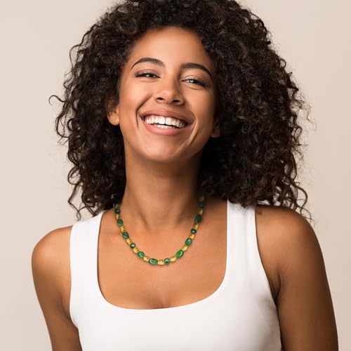 Boho Colorful Chunky Statement Beaded Necklaces for Women,Handmade Women's Fashion Gemstone Bead Choker Necklace,Western Natural Stone Strand Necklace Bib Collar Jewelry Unique Gifts for Women - color: 05-Green