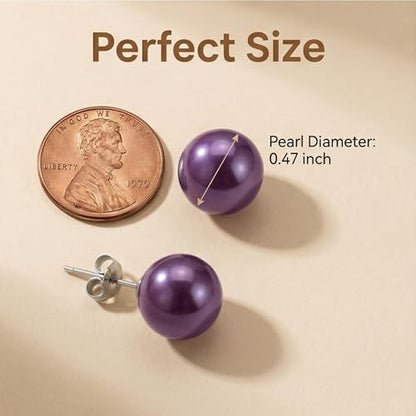 Pearl Stud Earrings Multicolor Shell Beads Pearl Hypoallergenic Stud Earrings Ocean Shell Pearl Jewelry - color: Dark Purple
