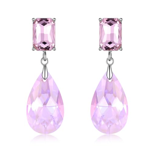 Crystal Heart Teardrop Dangle Earrings for Women Hypoallergenic Multicolor Cubic Zirconia Drop Earrings for Wedding Prom Party Daily Wear - color: Teardroppink